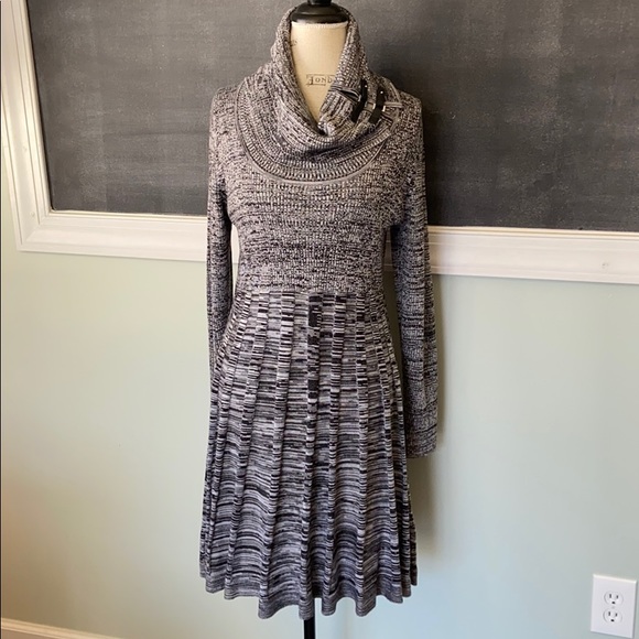 Dana Buchman Black Grey Cowl Neck Dress L - Picture 2 of 6
